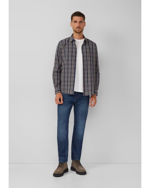 S.oliver Regular Fit: Kariertes Baumwoll-Hemd mit Kentkragen in Gray für Herren