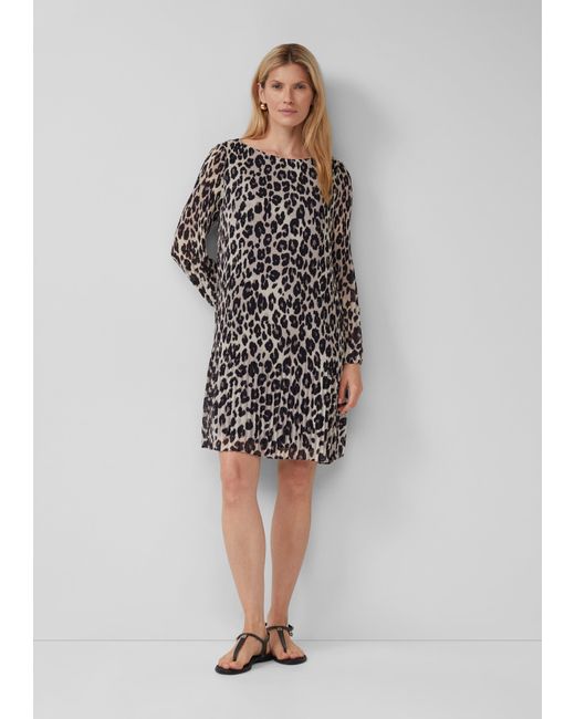 S.oliver White Plissiertes Chiffonkleid mit All-over-Print und Viskosefutter