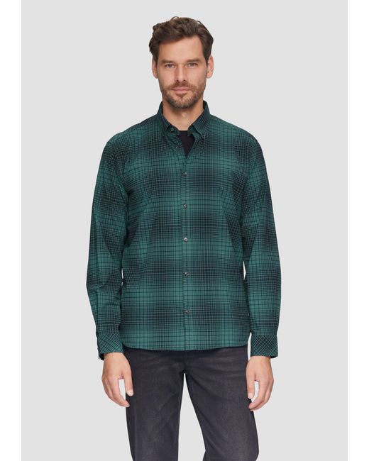 S.oliver Regular Fit: Hemd aus Baumwollstretch mit Button-Down-Kragen in Green für Herren