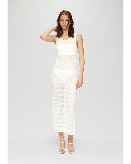 QS White Transparentes Feinstrick-Kleid mit Ajourmuster