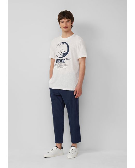 S.oliver Baumwoll-T-Shirt mit Frontprint und Flammgarnstruktur in White für Herren