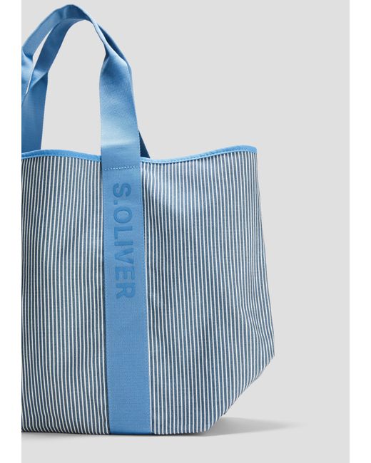 S.oliver Blue Gestreifter Canvas-Shopper mit Reißverschluss