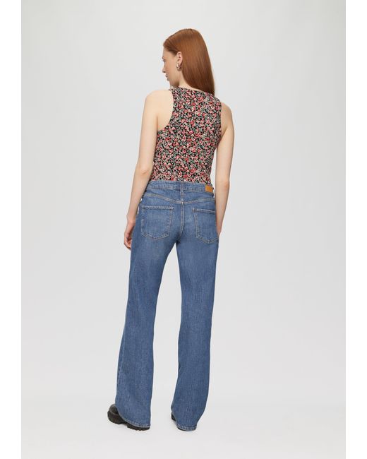 QS Blue Geripptes Tanktop mit All-over-Print