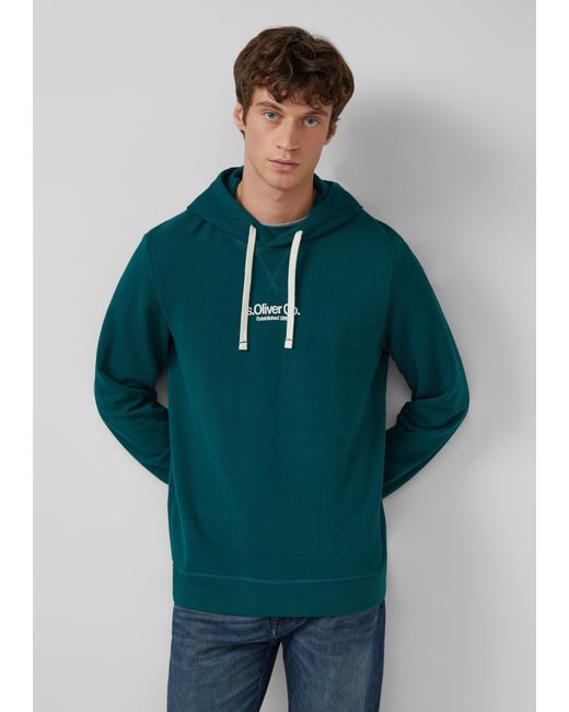 S.oliver Kapuzenpullover aus Baumwollmix mit Label-Print in Green für Herren