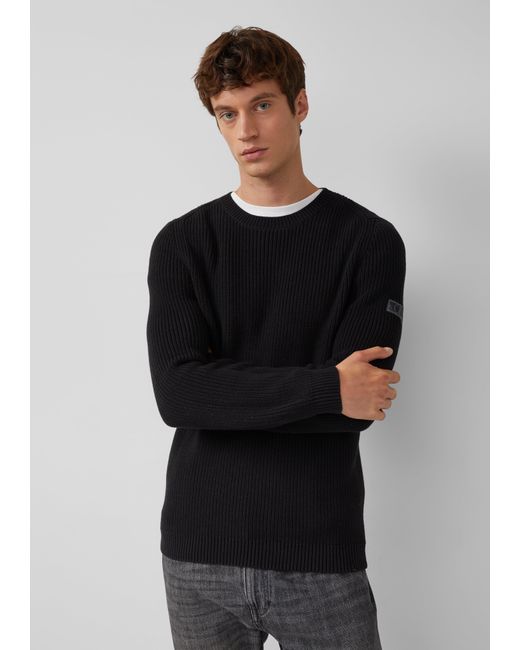 S.oliver Strukturierter Baumwoll-Pullover mit Label-Patch in Black für Herren
