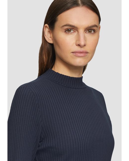 S.oliver Blue Langarmshirt mit Rippstruktur und Stehkragen