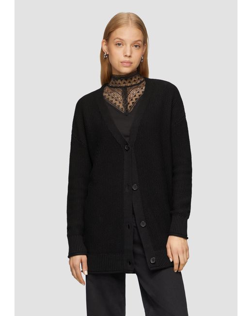QS Black Lange Strickjacke mit Strukturmuster