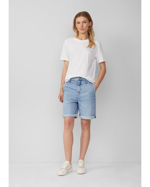 S.oliver White Jersey-T-Shirt mit Frontprint und Schmuckperlen