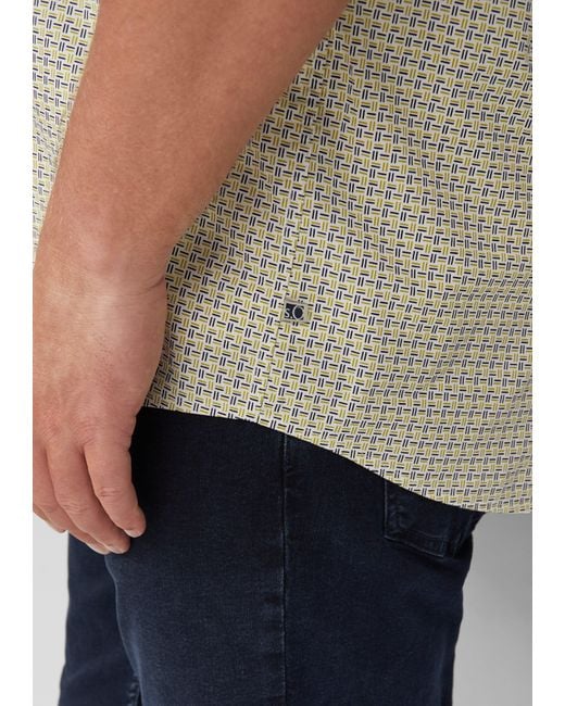 S.oliver Regular Fit: Gemustertes Kurzarmhemd aus Baumwolle mit Button-Down-Kragen in Gray für Herren