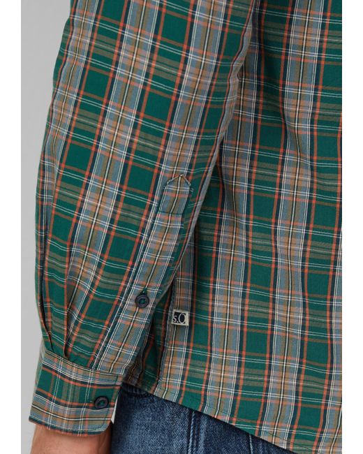 S.oliver Regular Fit: Kariertes Baumwoll-Hemd mit Kentkragen in Green für Herren