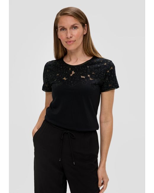 S.oliver Black T-Shirt aus Strickjersey mit floralem Muster