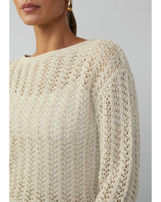 S.oliver Natural Semitransparenter Pullover aus Ajourstrick mit Pailletten