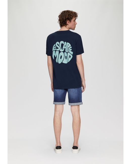 QS T-Shirt mit Front- und Rückenprint in Blue für Herren