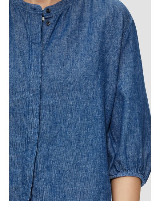 S.oliver Blue Relaxed-Fit-Bluse aus Leinenmix mit Raff-Details