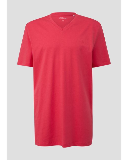 S.oliver T-Shirt mit V-Ausschnitt und Logo-Detail in Red für Herren