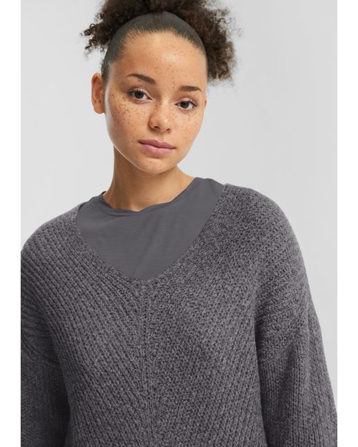 QS Gray Melierter Pullover mit überschnittener Schulter