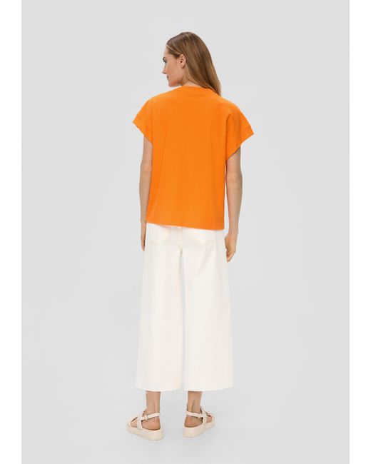 S.oliver Orange Baumwoll-Shirt mit überschnittenen Ärmeln und Frontprint