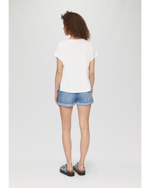 QS White Fabricmix-Shirt im Loose Fit mit V-Ausschnitt