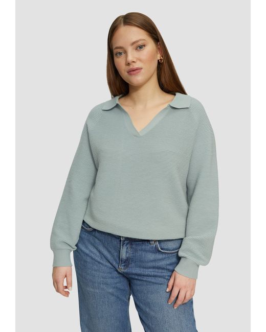 QS Gray Strukturierter Pullover mit Polokragen