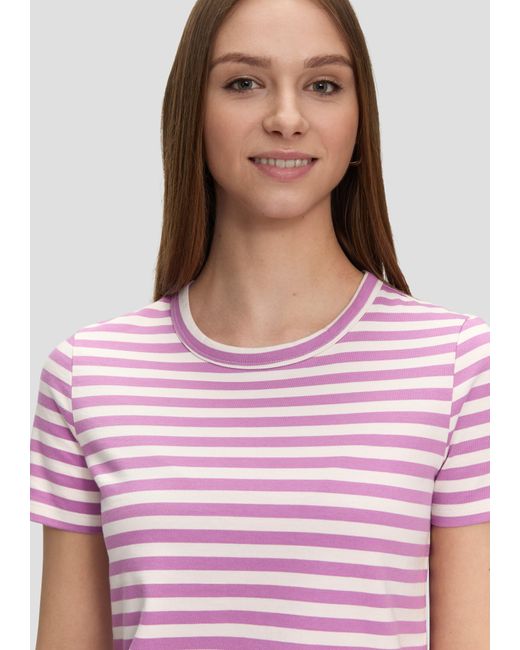 QS Pink Baumwoll-T-Shirt mit Streifenmuster