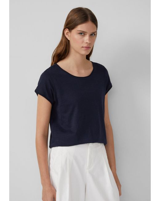 S.oliver Blue T-Shirt mit Rollkanten und Flammgarnstruktur