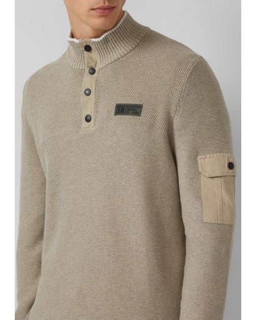 S.oliver Strickpullover aus Baumwolle mit Troyer-Kragen und Strukturmix in Natural für Herren