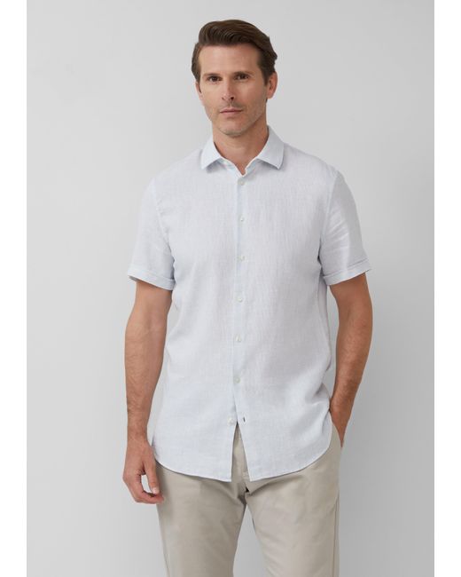 S.oliver Tailored Fit: Strukturiertes Kurzarmhemd aus Leinemix in White für Herren