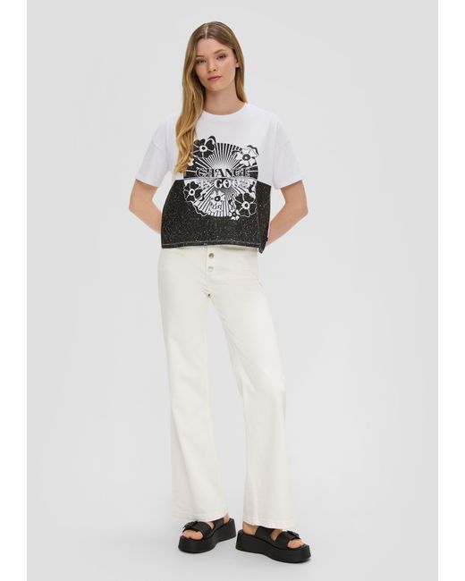 QS White Kurzes Baumwoll-T-Shirt im Loose-Fit