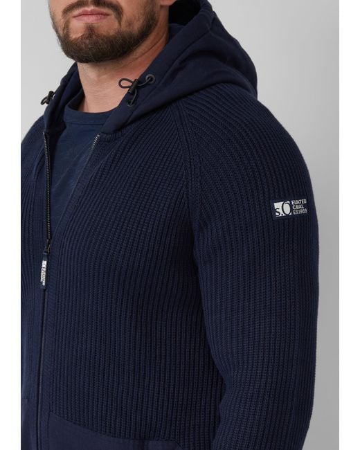 S.oliver Fabricmix-Strickjacke mit Kapuze und sportiven Details in Blue für Herren
