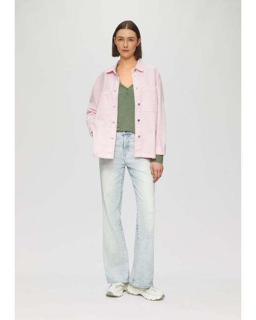 S.oliver Green Langarmshirt mit Henley-Ausschnitt und Flammgarnstruktur