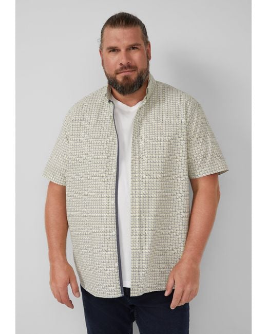 S.oliver Regular Fit: Gemustertes Kurzarmhemd aus Baumwolle mit Button-Down-Kragen in Gray für Herren