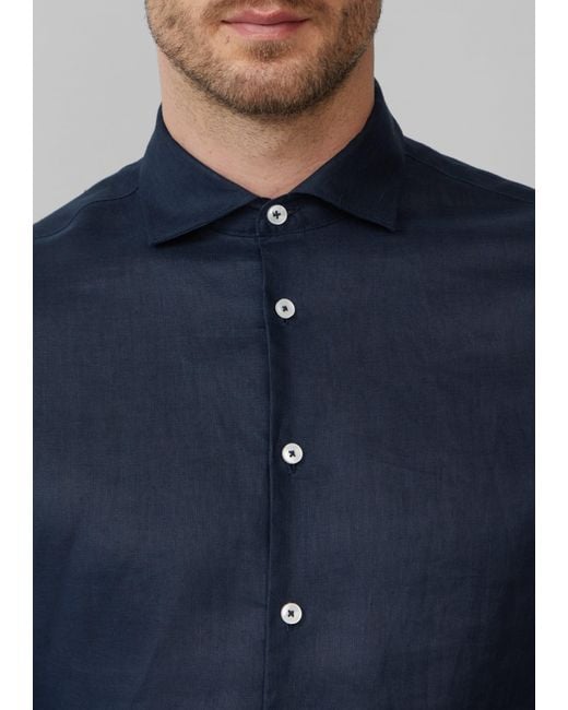 S.oliver Tailored Fit: Langarmhemd aus Leinen mit elegantem Glanz in Blue für Herren
