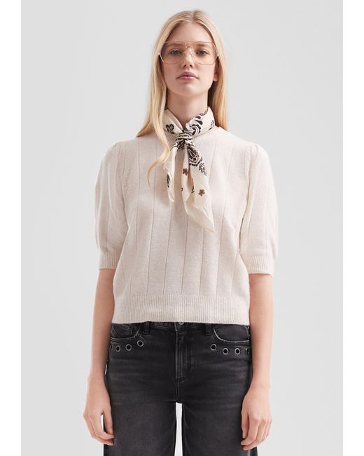 QS White Weicher Kurzarm-Strickpullover