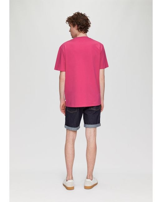 QS T-Shirt mit Rippblende in Pink für Herren