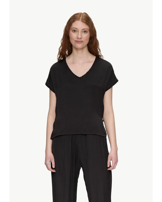 QS Black Fabricmix-Shirt im Loose Fit mit V-Ausschnitt