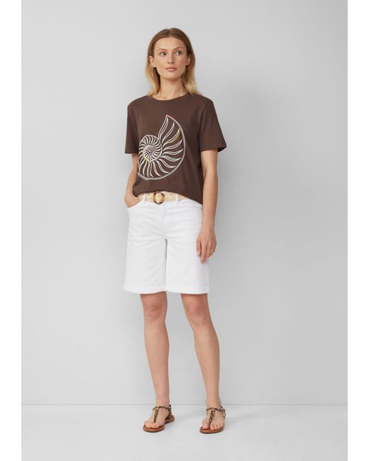 S.oliver Brown Jersey-T-Shirt mit Frontprint und Schmuckperlen