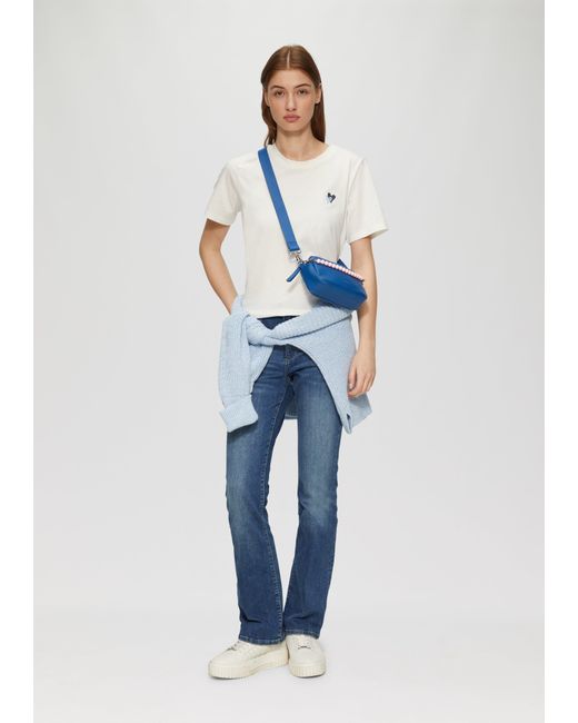 S.oliver Blue Handliche Camera-Bag mit abnehmbarem Perlen-Henkel und Reißverschlussfach