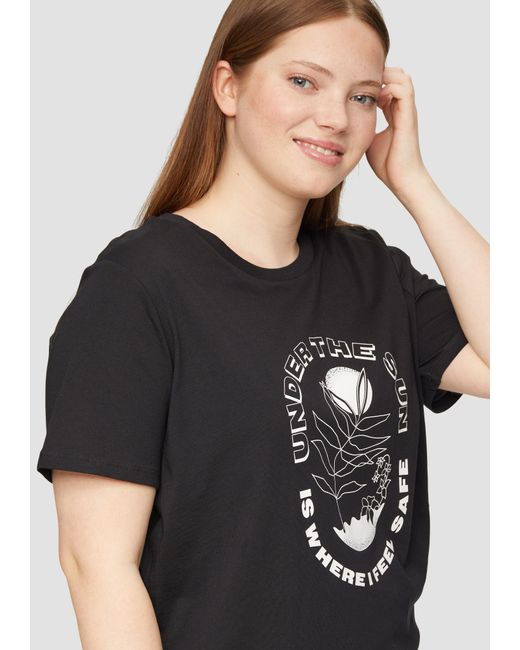 QS Black T-Shirt aus Baumwolle mit Front-Print