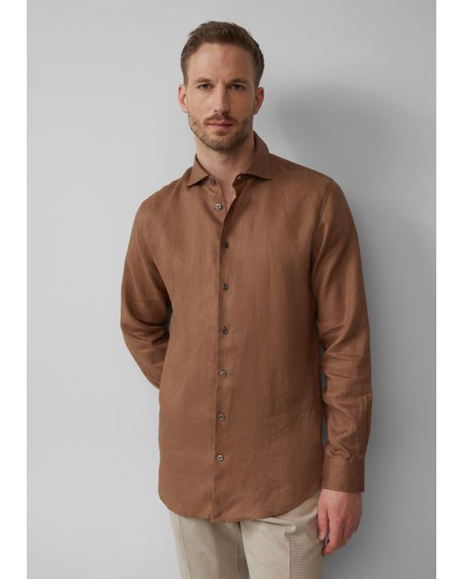 S.oliver Tailored Fit: Langarmhemd aus Leinen mit elegantem Glanz in Brown für Herren