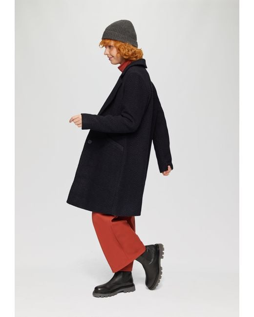 QS Blue Mantel mit Reverskragen und klassischem Fischgrat-Muster