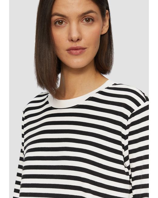 S.oliver White Gestreiftes Langarmshirt aus Baumwolljersey