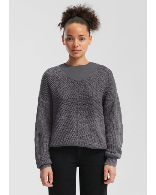 QS Gray Melierter Pullover mit überschnittener Schulter