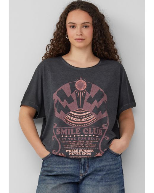 QS Gray Gewaschenes T-Shirt mit Frontprint