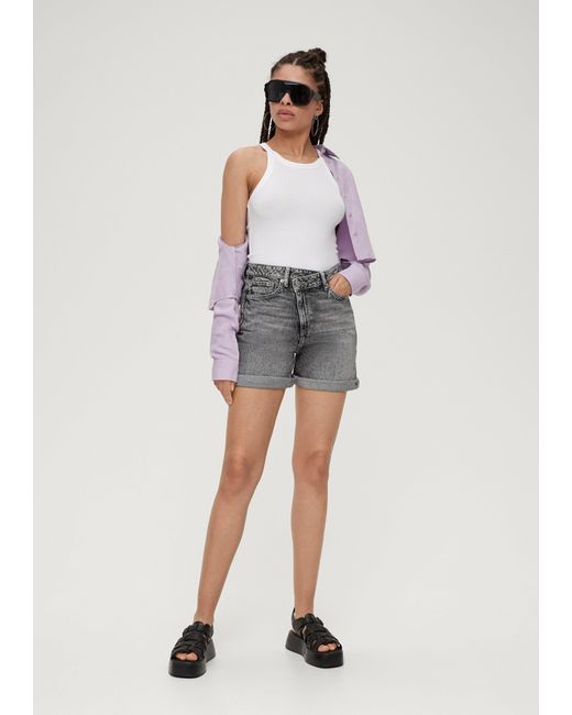 QS Gray Jeans-Shorts Mom / Relaxed Fit / High Rise / Straight Leg