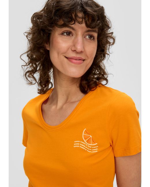 S.oliver Orange T-Shirt im Slim Fit mit Print-Detail