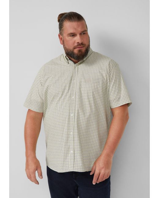 S.oliver Regular Fit: Gemustertes Kurzarmhemd aus Baumwolle mit Button-Down-Kragen in Gray für Herren