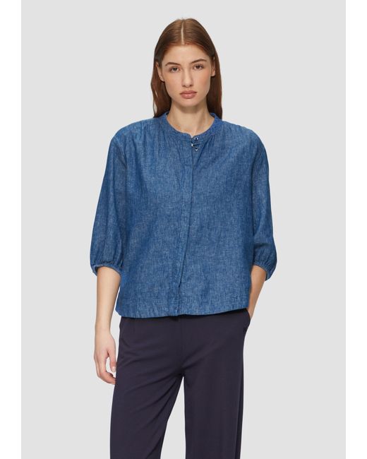 S.oliver Blue Relaxed-Fit-Bluse aus Leinenmix mit Raff-Details