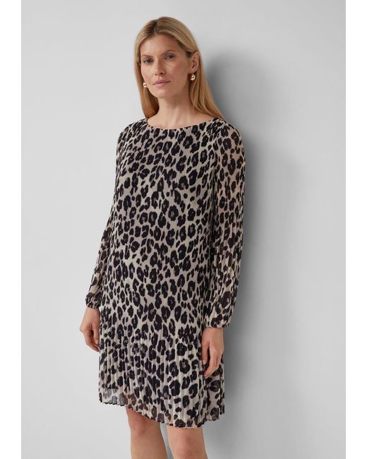 S.oliver White Plissiertes Chiffonkleid mit All-over-Print und Viskosefutter