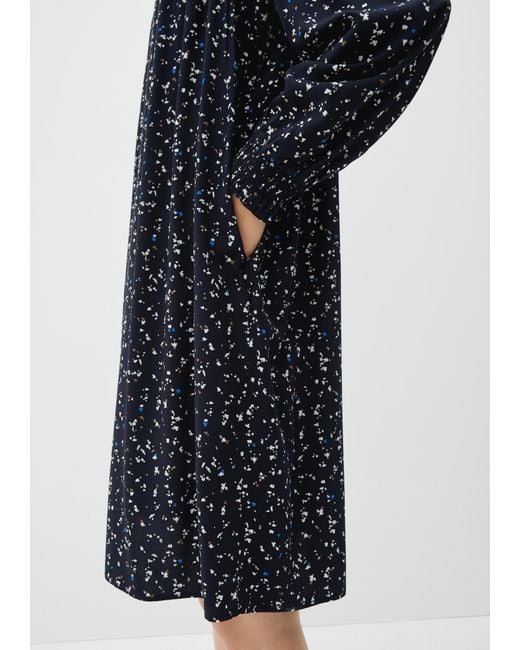 S.oliver Blue Viskosekleid mit Smok-Details