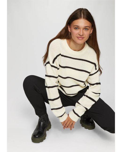 QS White Strickpullover mit Ringeln